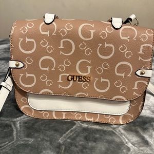 NEW GUESS Women's Keston Caramel Tan White Logo Crossbody Bag Handbag Purse